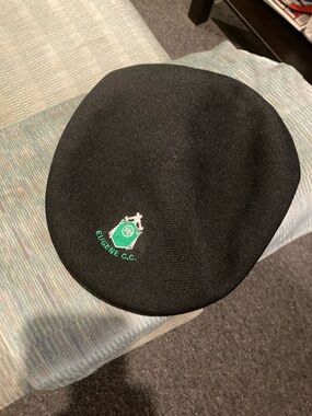 Kangol Black Flat Cap with Green White Embroidered Crest